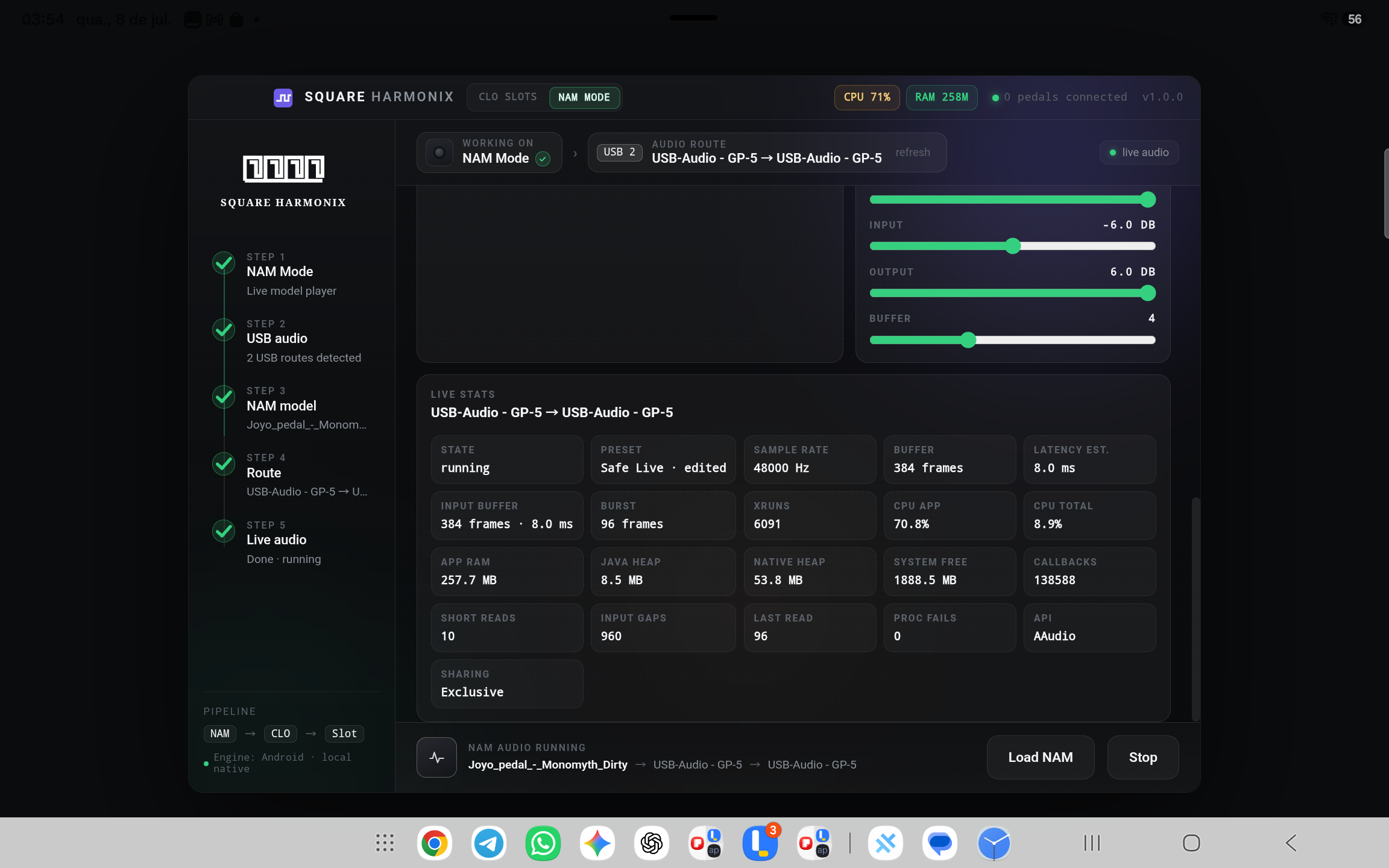 Harmonix Android live audio diagnostics