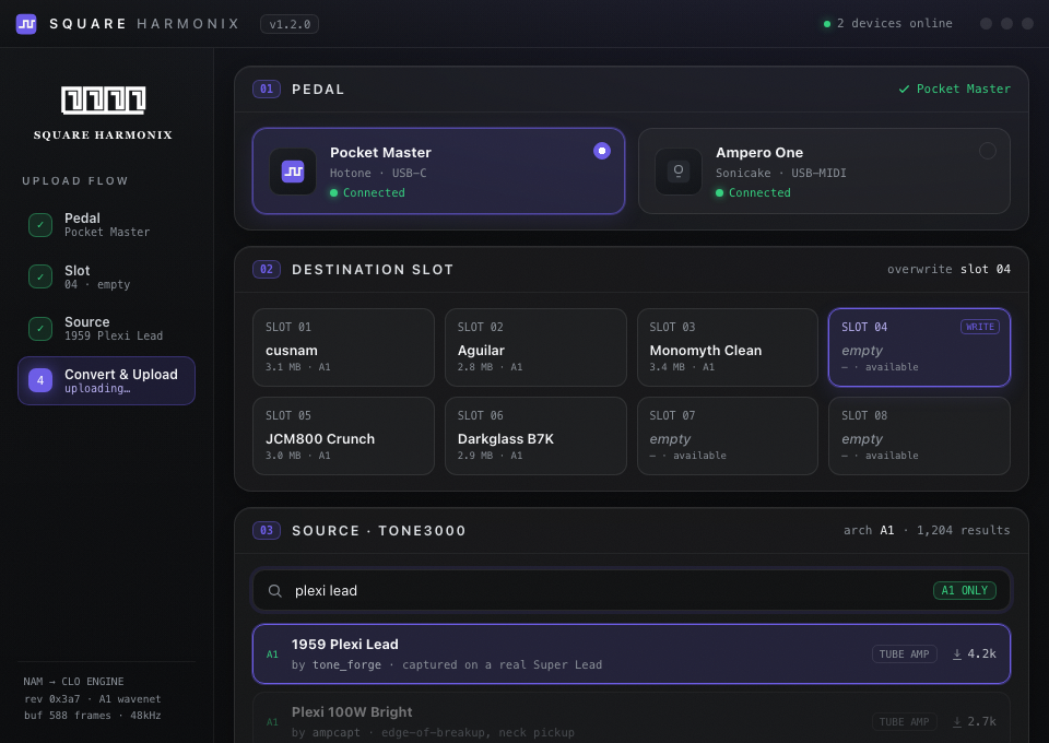 Harmonix pedal and slot selection